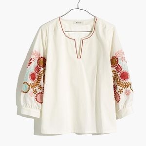 Madewell Embroidered-Sleeve Popover Top NWT